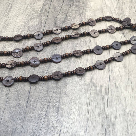 BOHEMIAN COFFEE BEAD COCONUT SHELL NECKLACE_CWMM4858