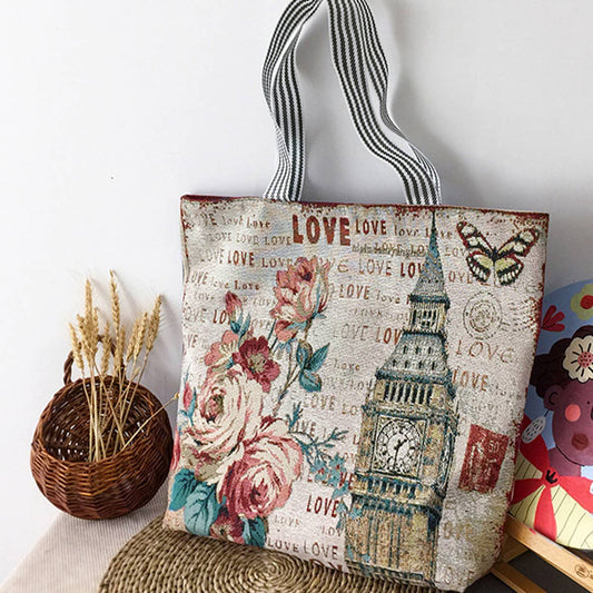 FLOWER JACQUARD CANVAS SHOULDER BAG TOTE BAG_CWAB1677