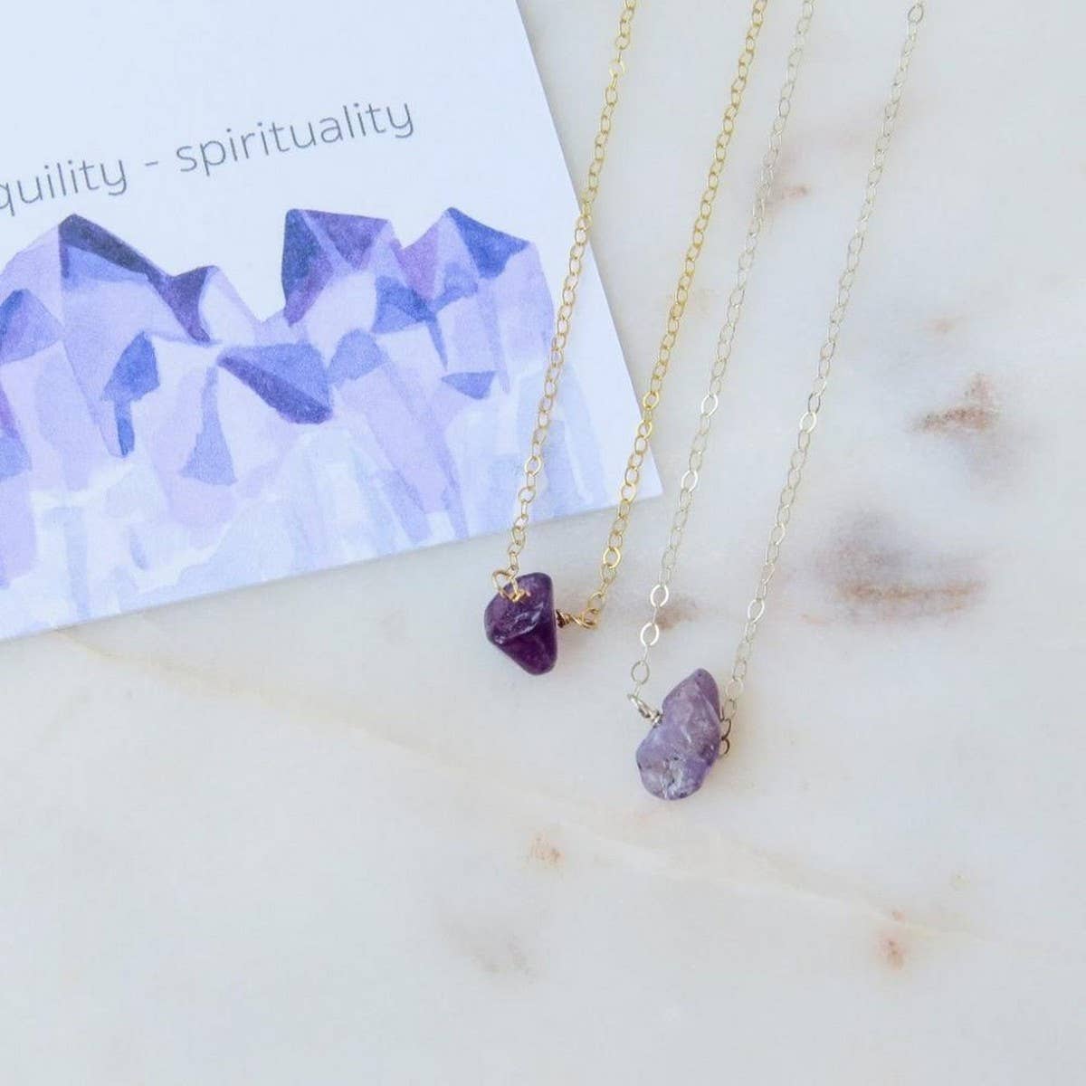 NATURAL CRYSTAL GRAVEL PENDANT NECKLACE WITH CARD