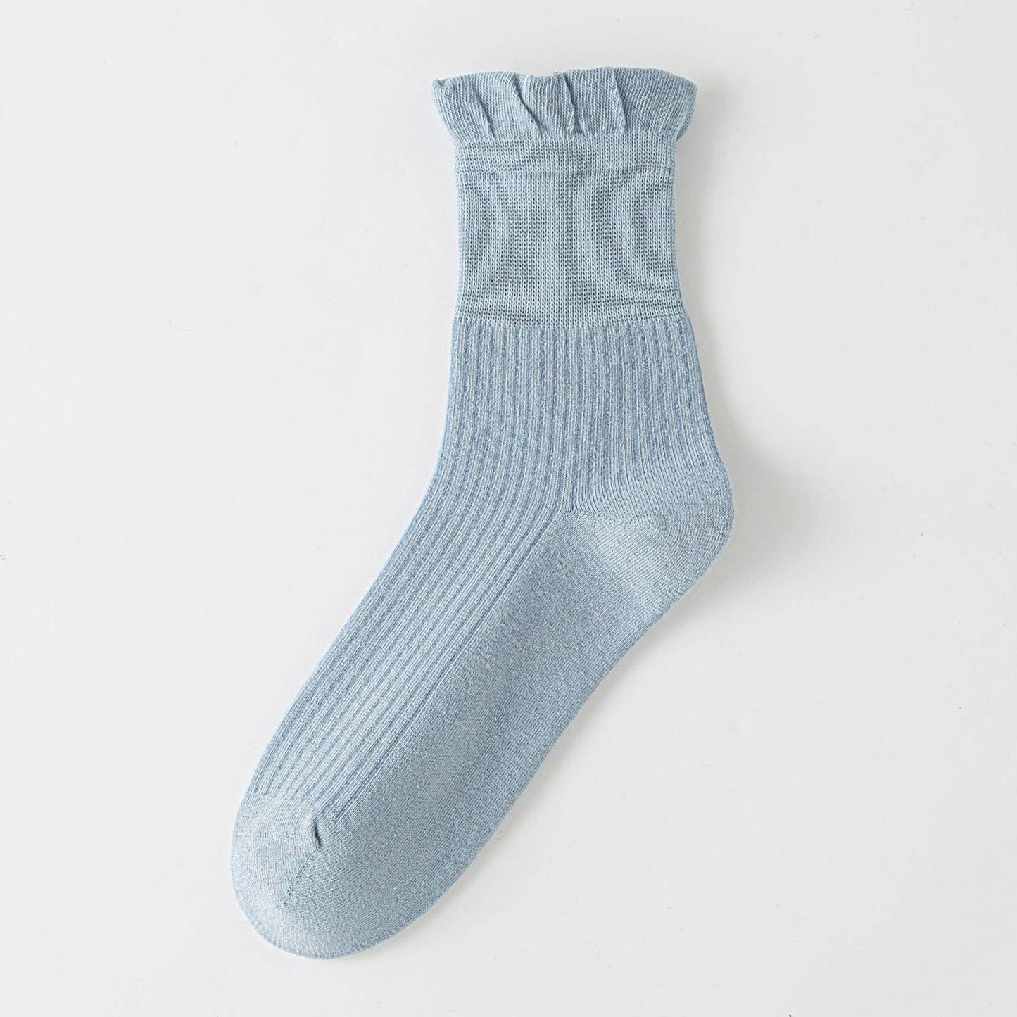 Thin Solid Ruffle Crew Socks For Summer