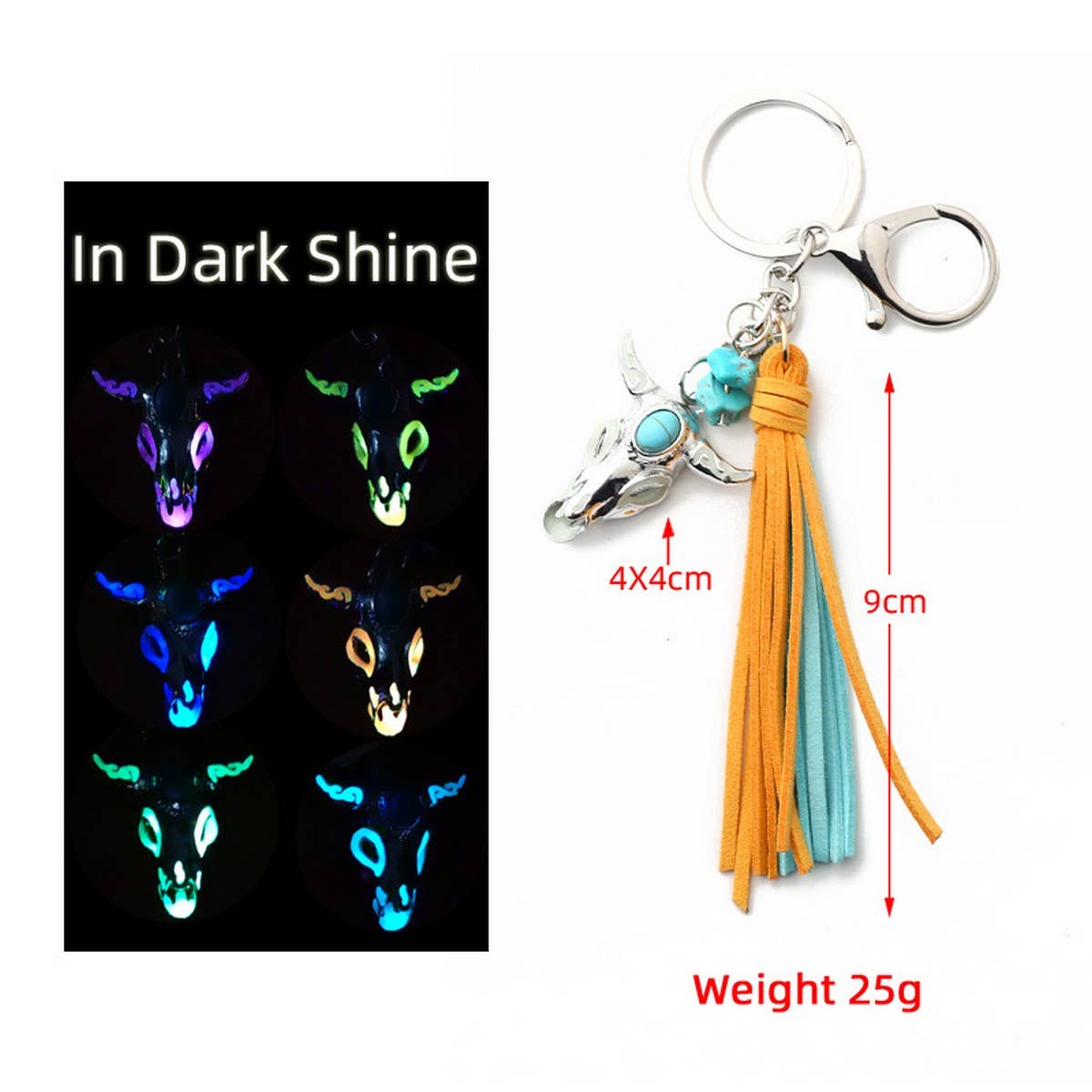 Retro Western Skull Keychain with Glow Bull Head_CWAB5092