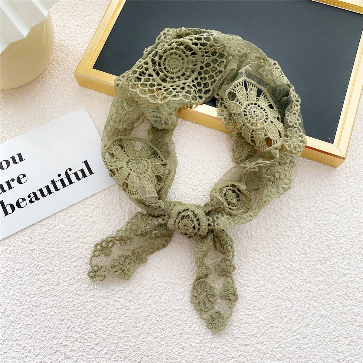 Lace Floral Triangle Scarf - Neck & Hair Wrap