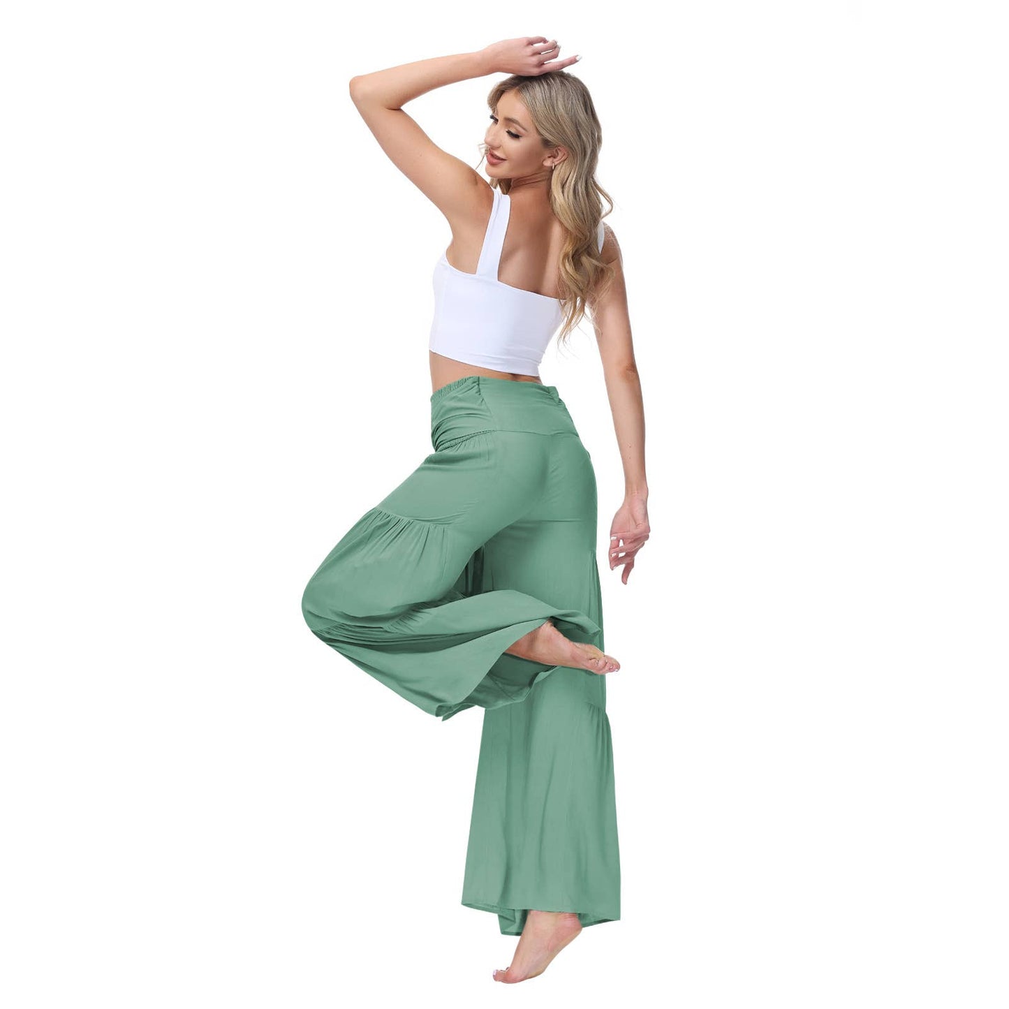 Loose tight straps pleated waists Wide-leg pants
