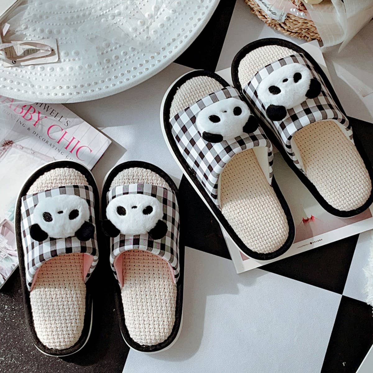 NEW CUTE PANDA LINEN SLIPPERS FOR WOMEN AT HOME