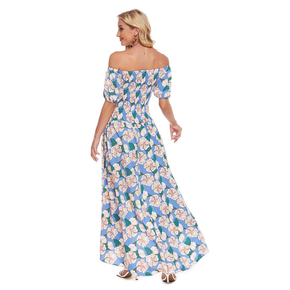 Strapless halter print irregular beach dress