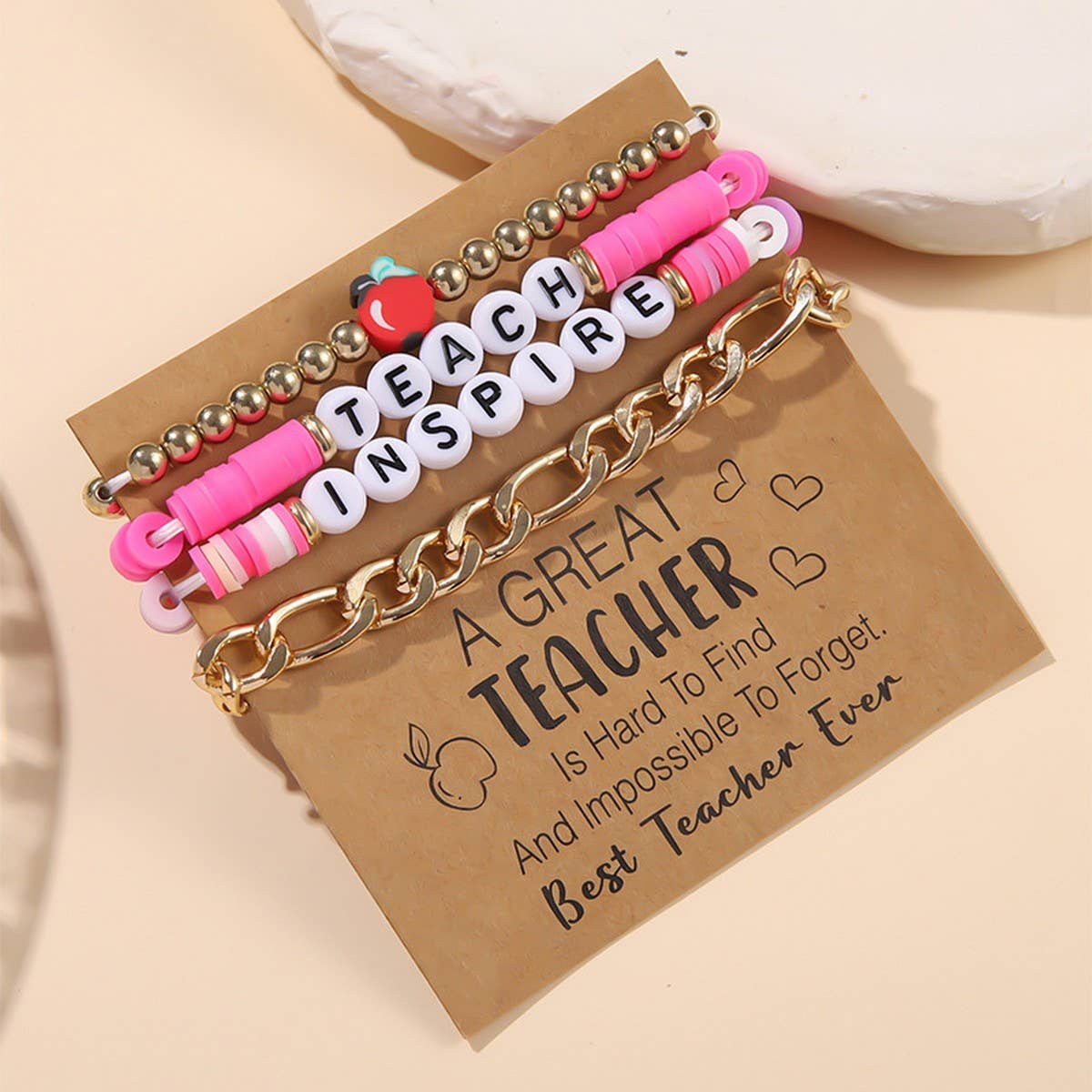 LOVE APPLE LETTER SOFT CLAY ELASTIC BRACELET SET