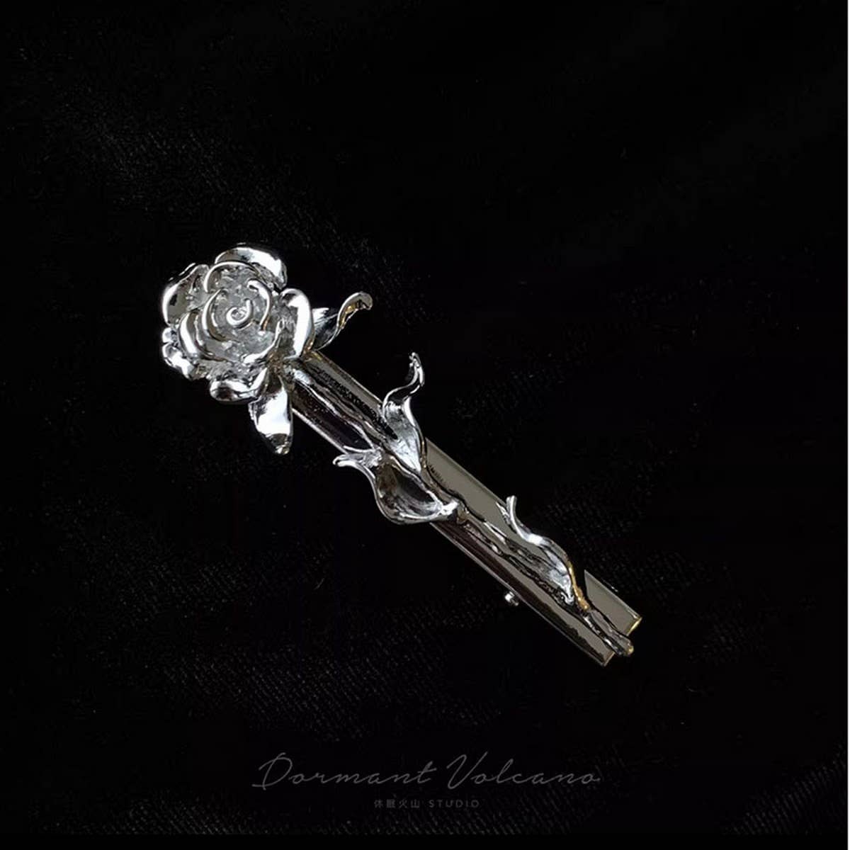 METAL ROSE HAIRPIN SIDE BANGS DUCKBILL CLIP