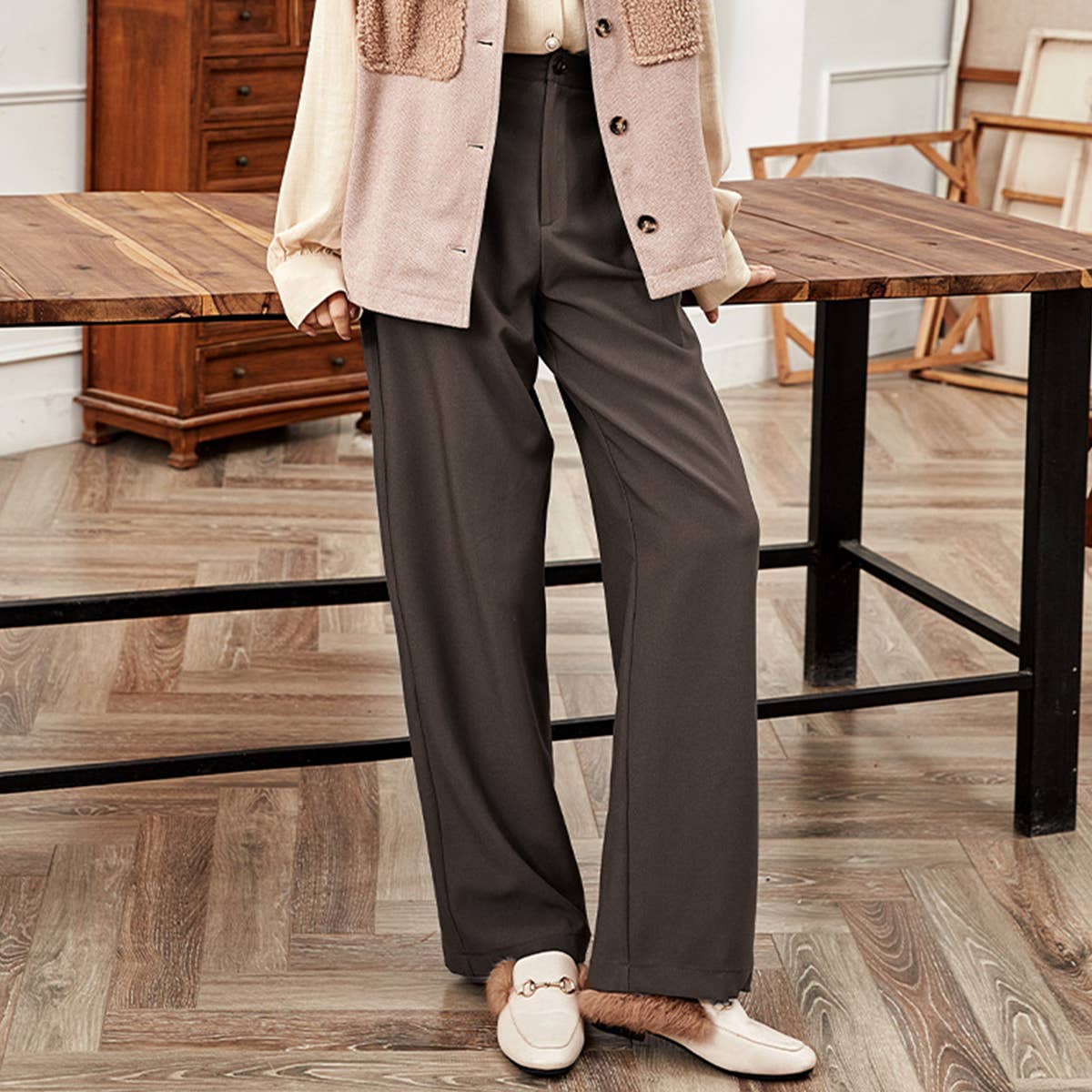 SLIMMING LOOSE STRAIGHT LEG WIDE LEG TROUSERS