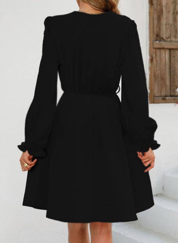 LONG SLEEVE LACE LACE FRINGE BELT DRESS