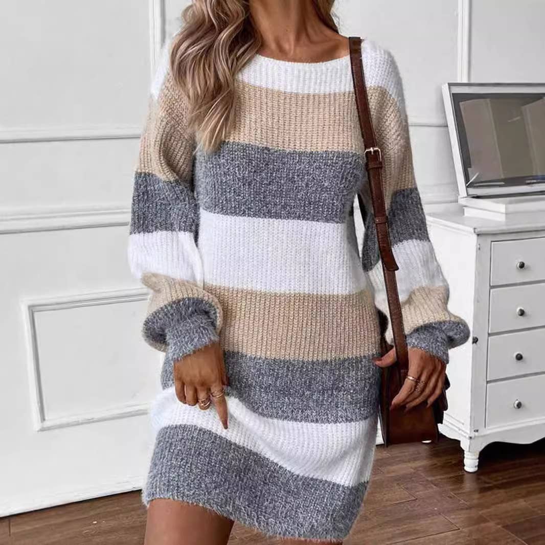 Round-neck long-sleeved knitted dress