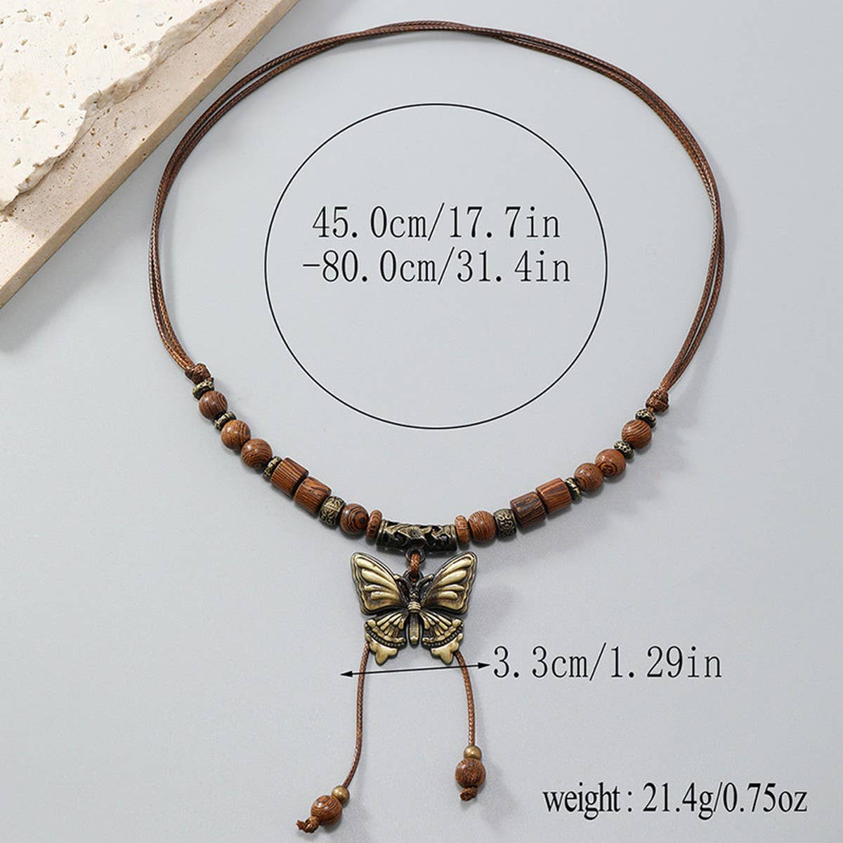 LONG WOODEN BEAD BUTTERFLY TASSEL NECKLACE