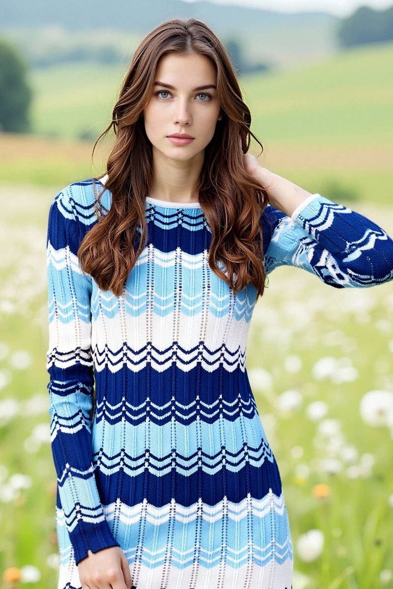 CWDSD10564_COLORBLOCK LOOSE STRIPED SWEATER DRESS