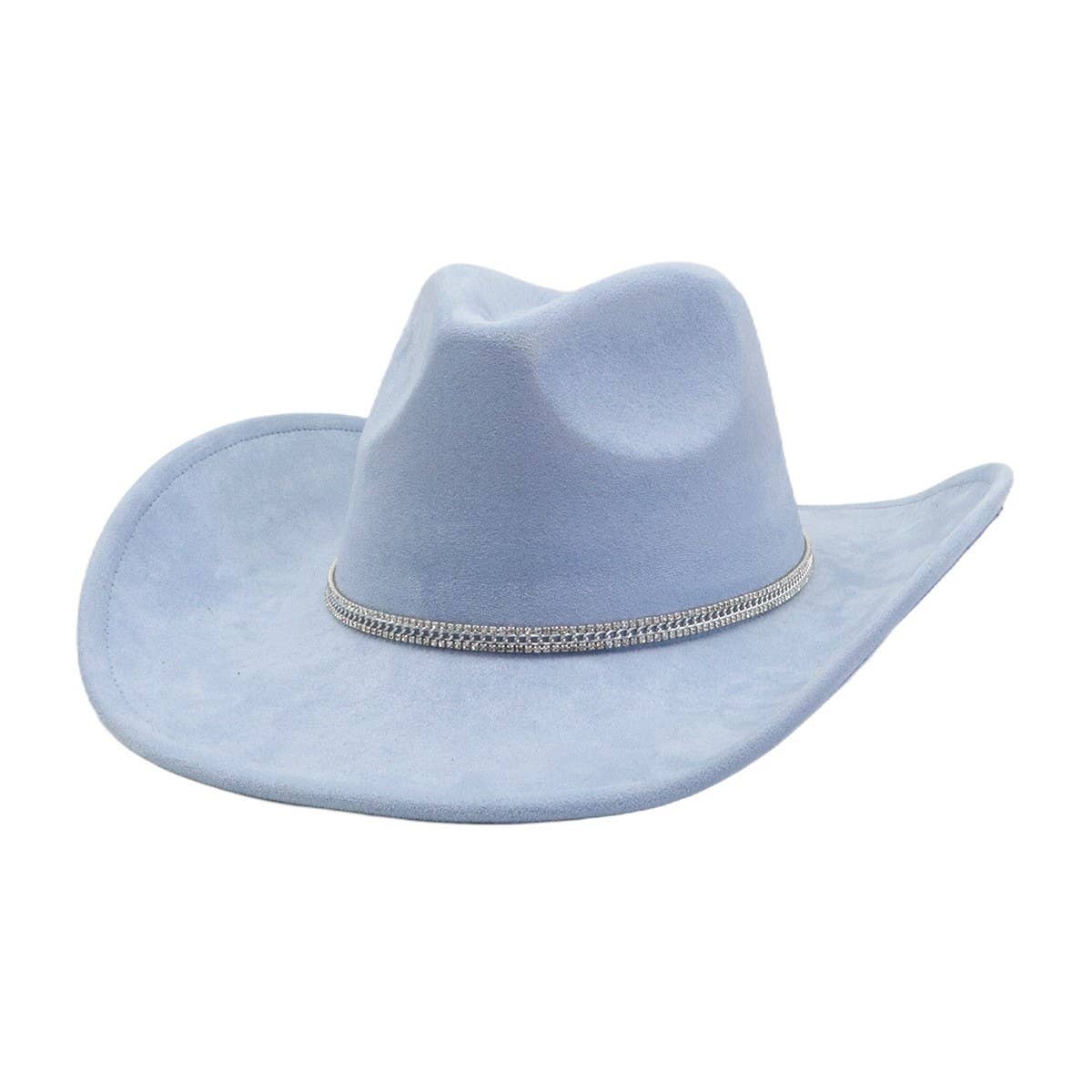 Suede Denim Cowboy Fedora Hat Western Ethnic Style_CWAH04394