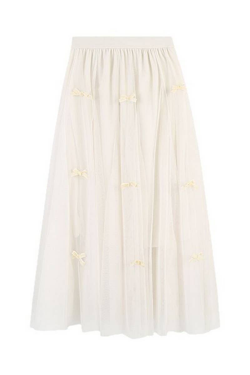 CWBLS00712_2023 BOW MESH A-LINE MIDI SKIRT WOMEN