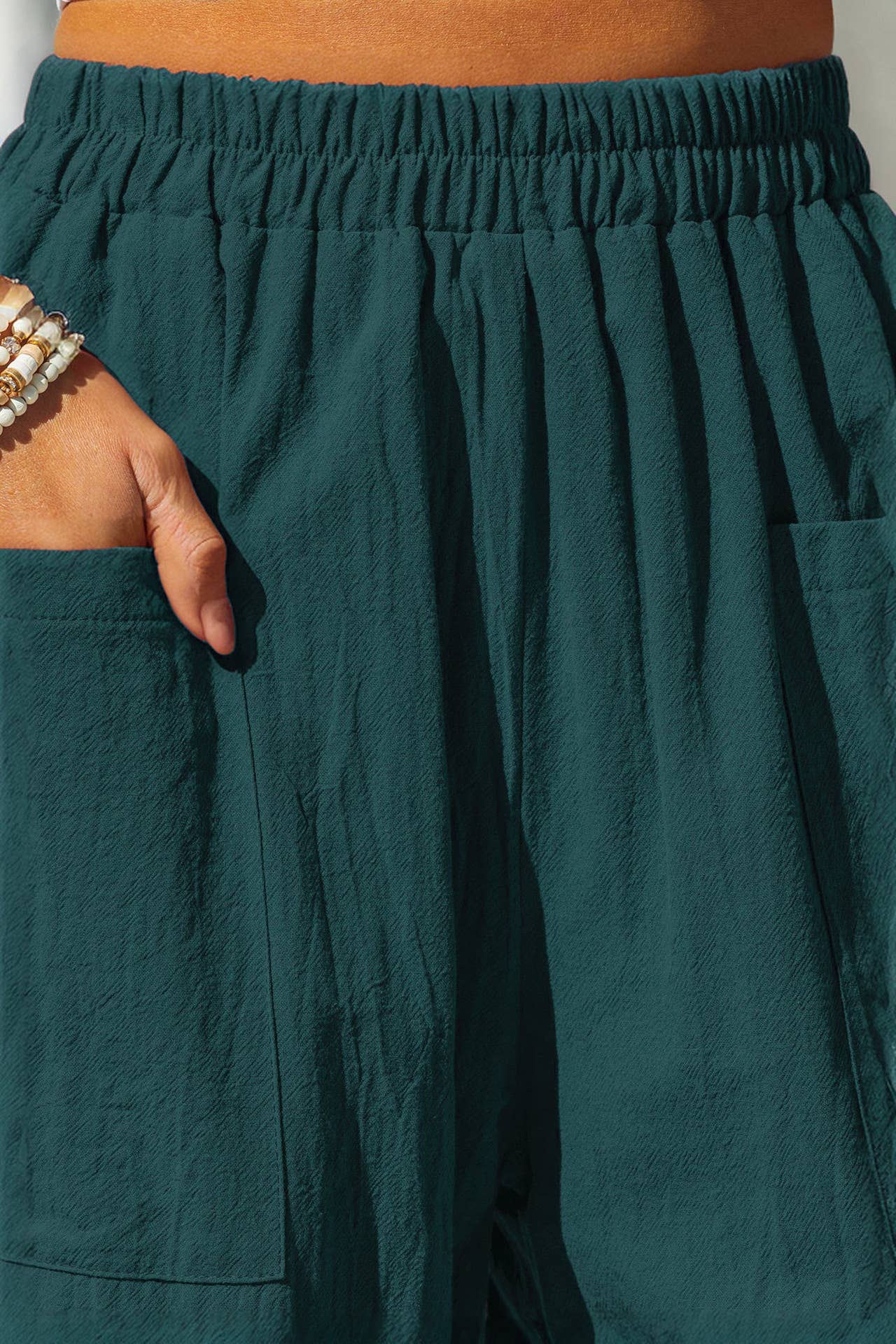 COTTON AND LINEN HOLIDAY STRETCH WAIST OVERALLS