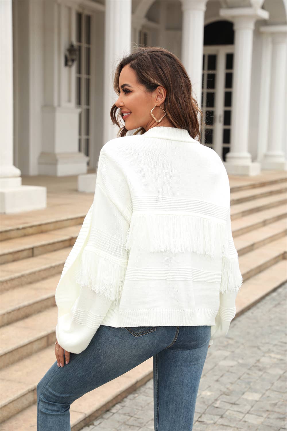 KNIT CARDIGAN FRINGE SWEATER CARDIGAN FOR WOMEN