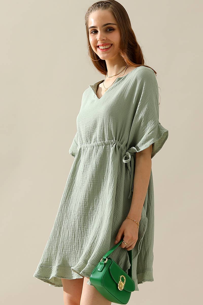 CWDSD10387_DRAWSTRING WAIST WITH RUFFLE HEM MIDI DRESS