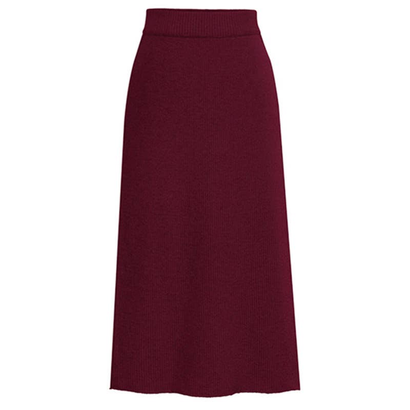 HIGH-WAISTED BACK SLIT SOLID-COLOR A-LINE SKIRT