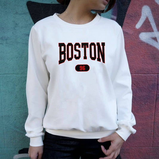 ROUND NECK DROP SHOULDER PRINT LOOSE HOODIE