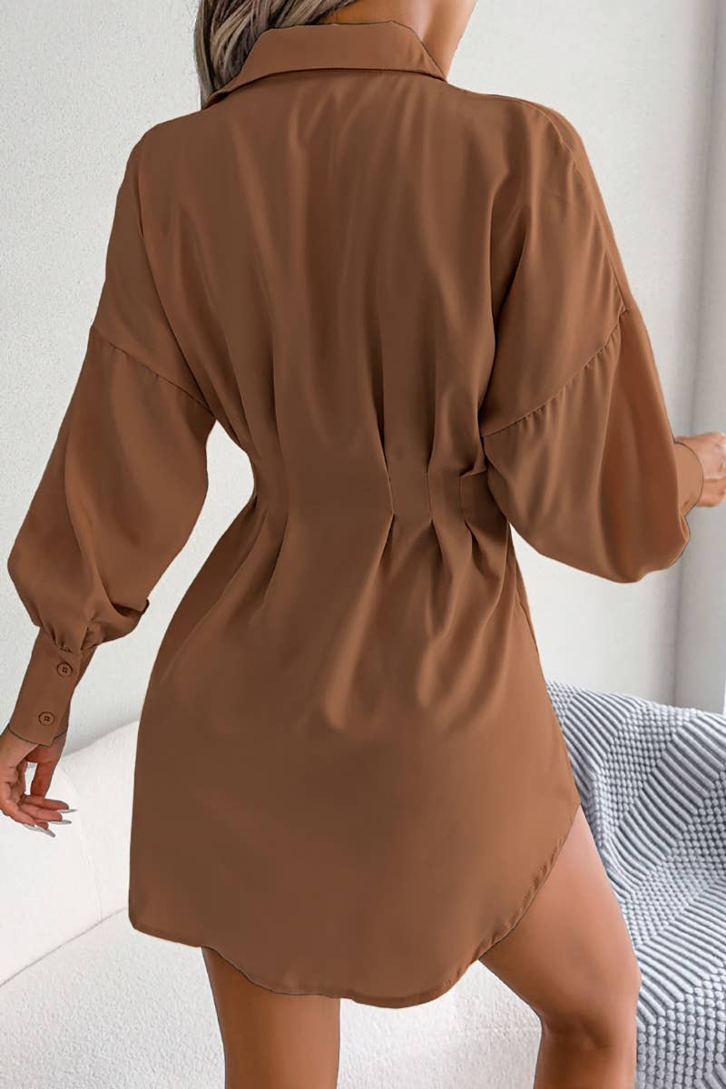 CWDSD6423_LONG SLEEVE WAIST WAIST BLOUSE DRESS SHORT