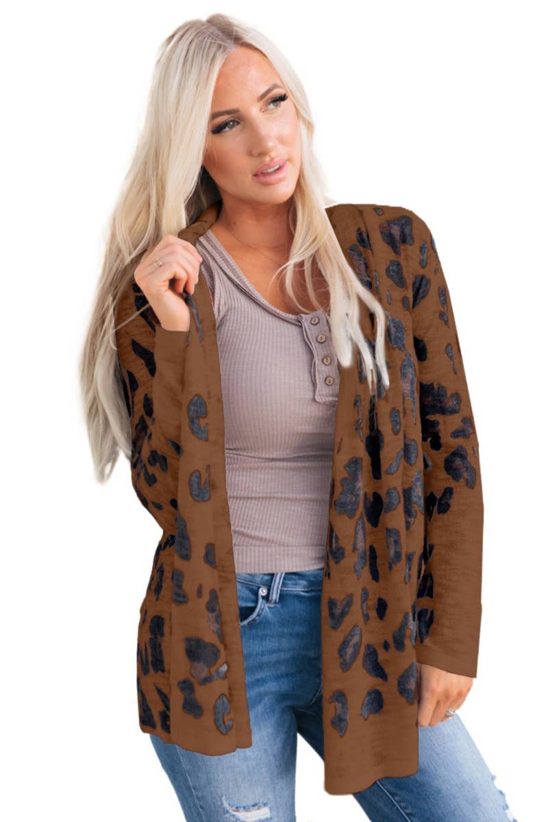 CWOCO1083_AUTUMN LEOPARD PRINT LONG SLEEVE CARDIGAN COAT