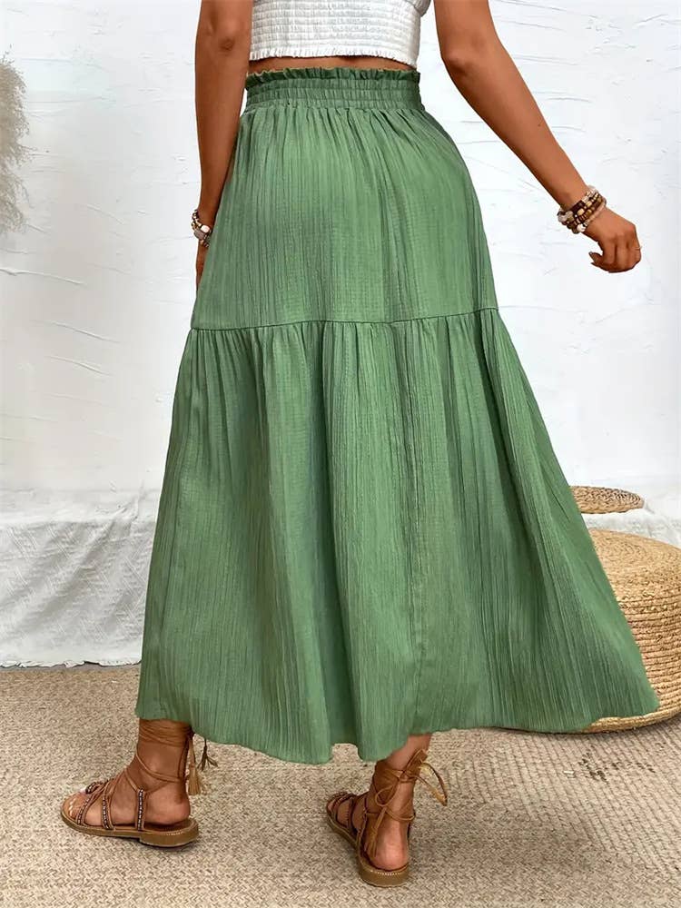 High slit flanged waist skirt