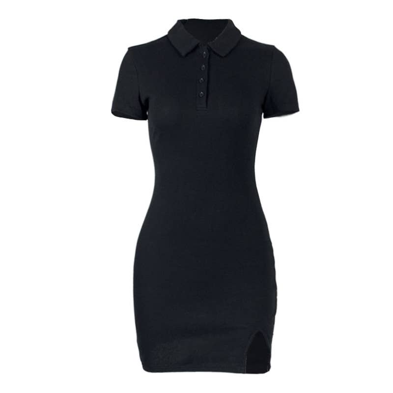 SKINNY LAPEL SEXY SPICE SHORT SLEEVE KNIT DRESS