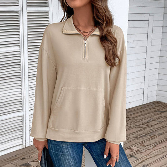 LAPEL LONG SLEEVE ZIPPER LOOSE CASUAL HOODIE