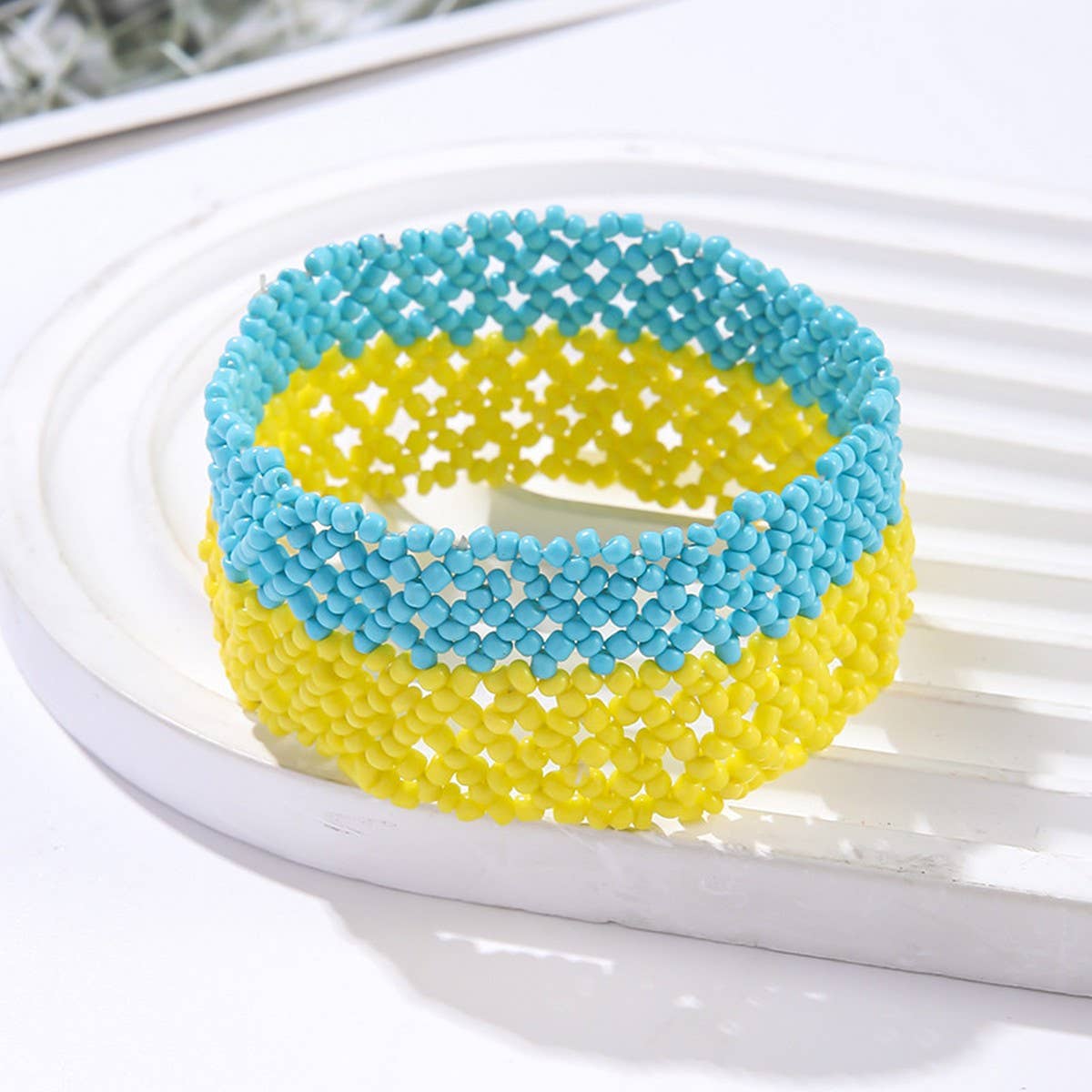 ETHNIC RICE BEAD WOVEN COLORFUL WIDE BRACELET