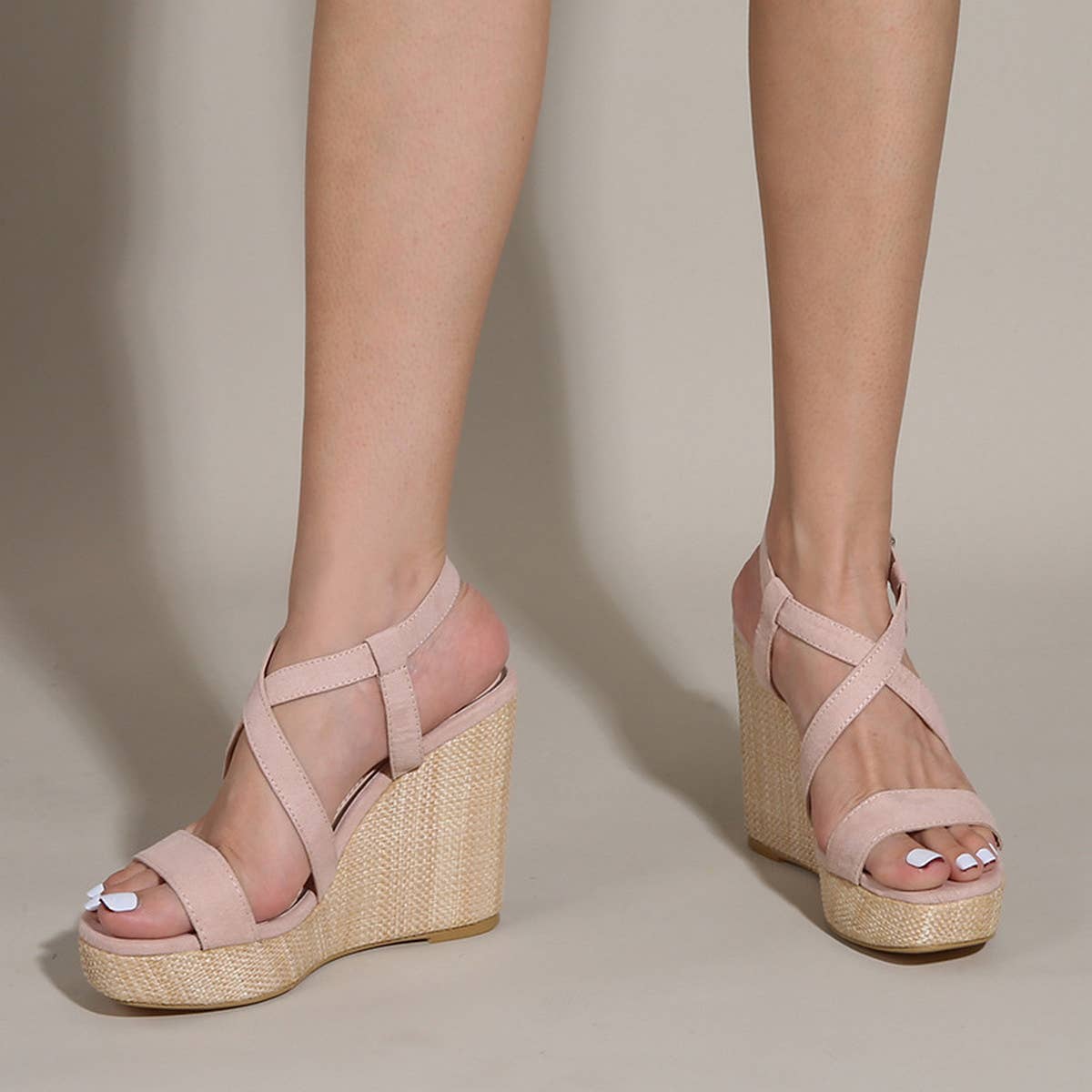 SOLID COLOR SQUARE TOE CROSS STRAP HIGH HEELS_CWSHS0645