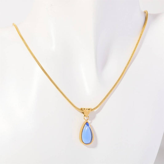 Fashionable water drop blue ocean necklace