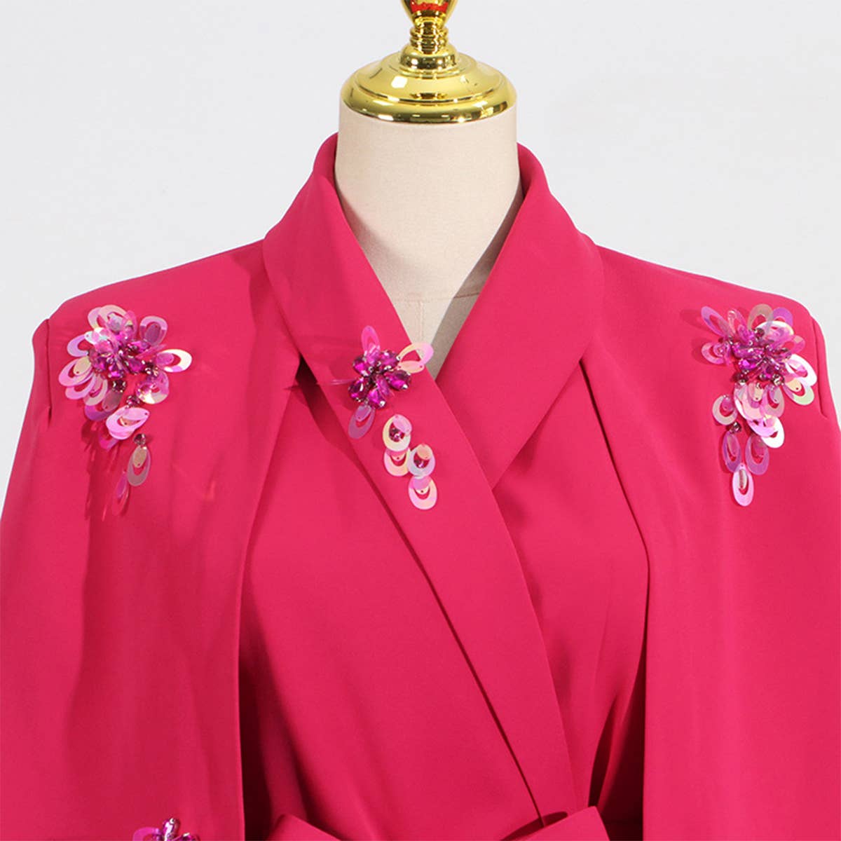 Chic Patchwork Cape Blazer with Waist Tie_CWOCO1253