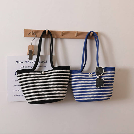 LARGE CAPACITY STRIPED SHOULDER BAG STRAW BAG_CWAB1882