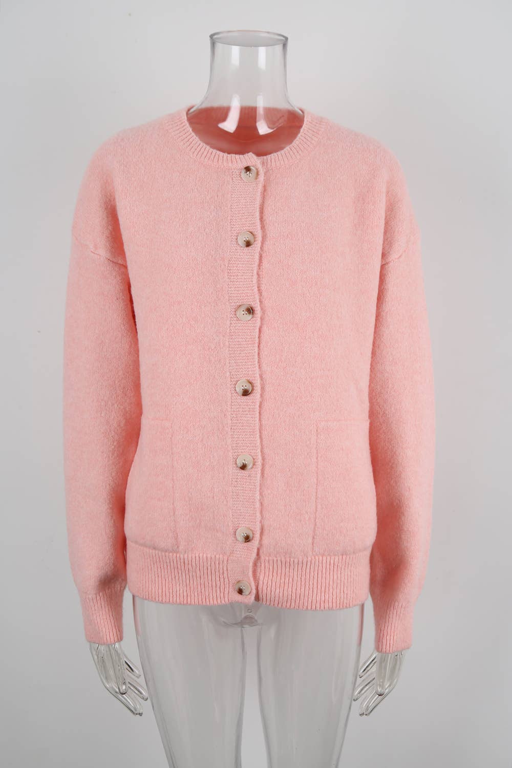 Round tie pocket loose single breasted cardigan