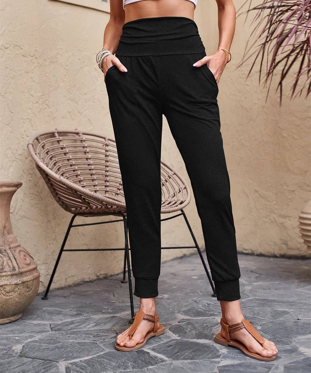 Knit casual pants high-waisted slim niners for women