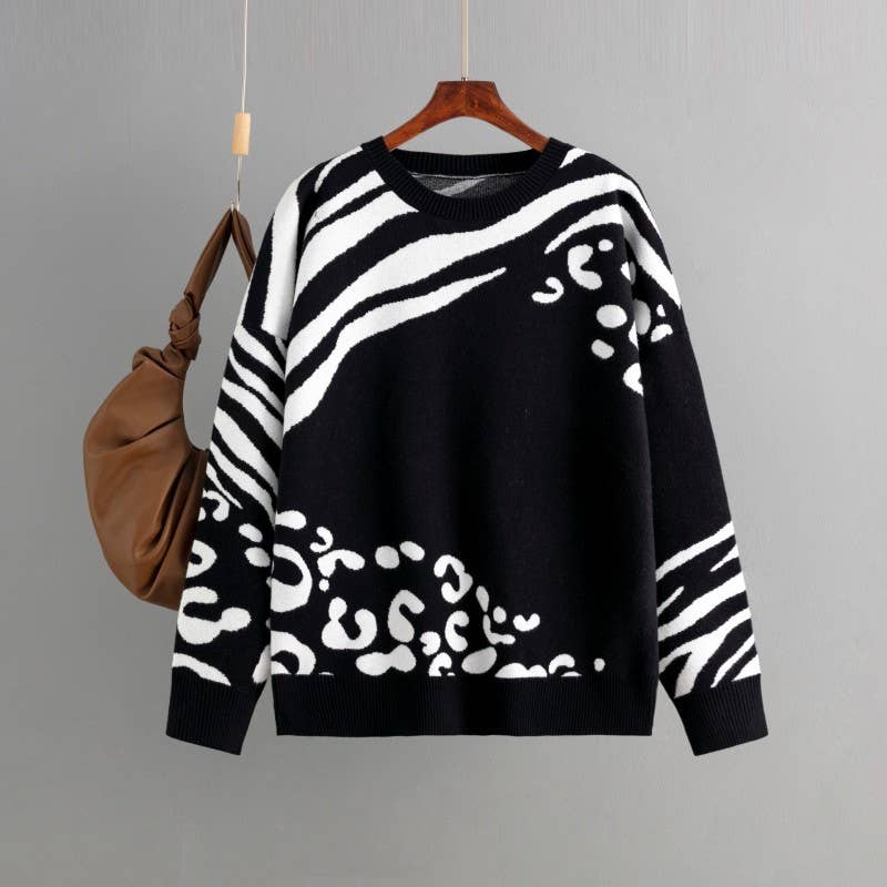 AUTUMN/WINTER LEOPARD PRINT LONG-SLEEVED SWEATER