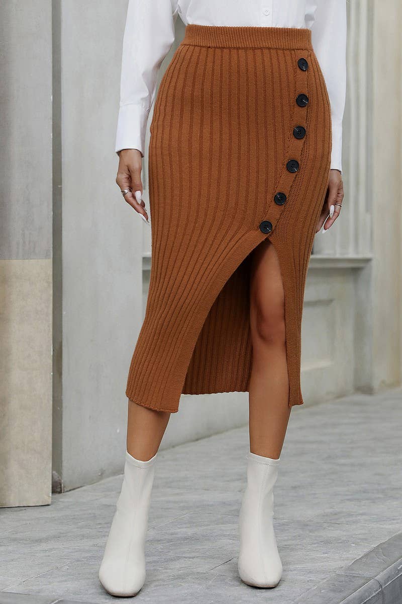 CWDTD0420_CASUAL TEMPERAMENT SLIT COMMUTING KNITTED SKIRT