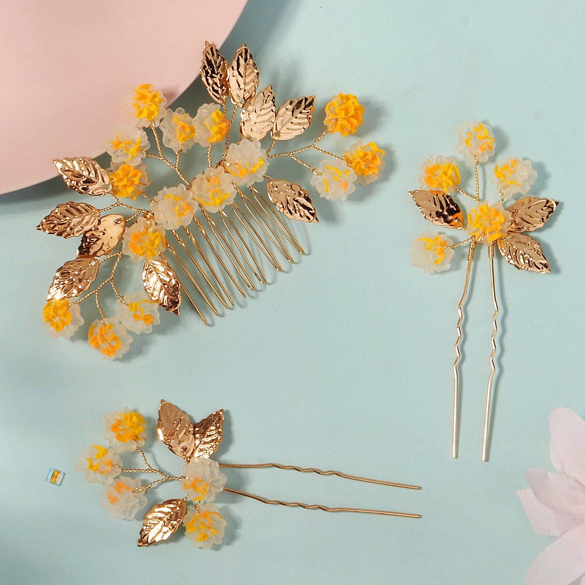 NEW YELLOW FLOWER BRIDAL HAIR ACCESSORIES_CWAHA2796