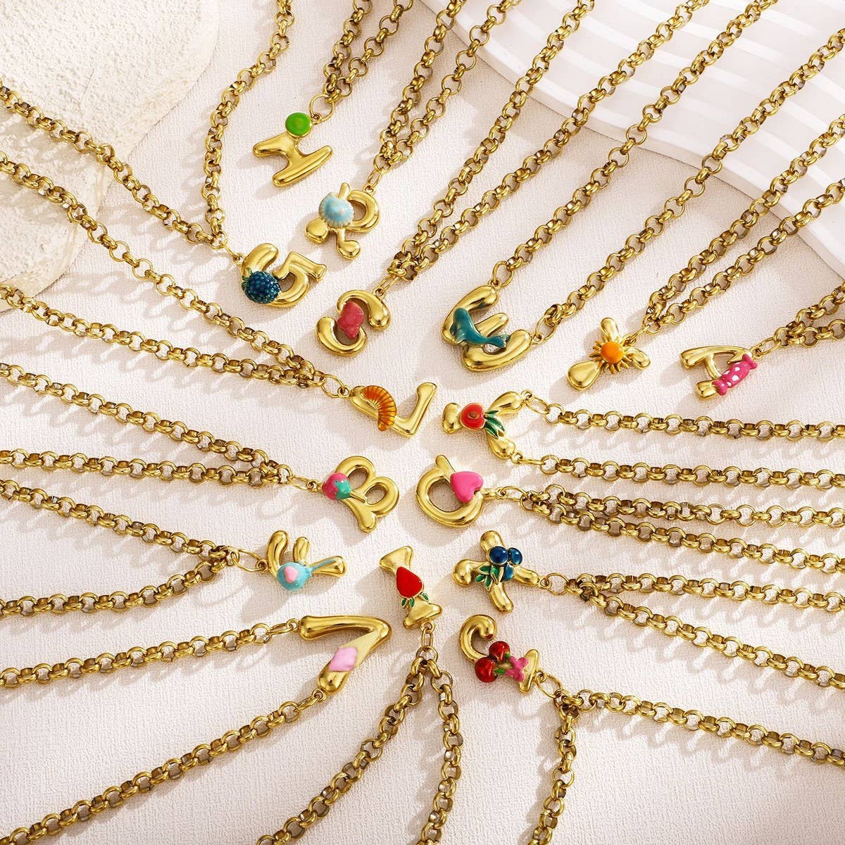 Original Stainless Steel Letter Necklace withEnamel_CWMM8836