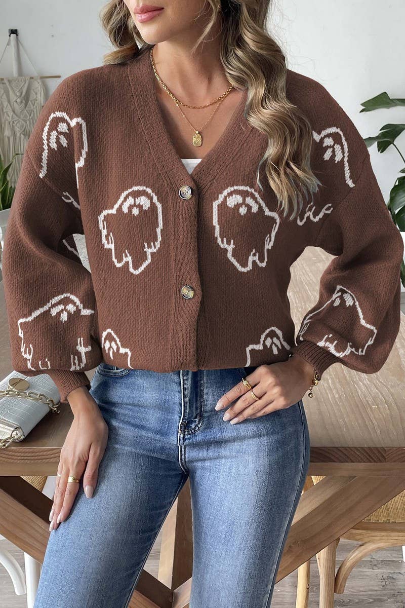 CWOSWL07370_WOMEN HALLOWEEN KNIT CARDIGAN WITH CARTOON PATTE