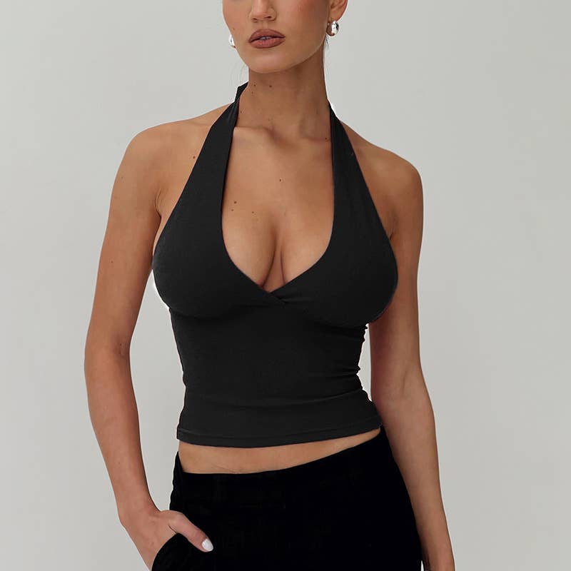 Solid color halter top Street Y2K slim Spice vest