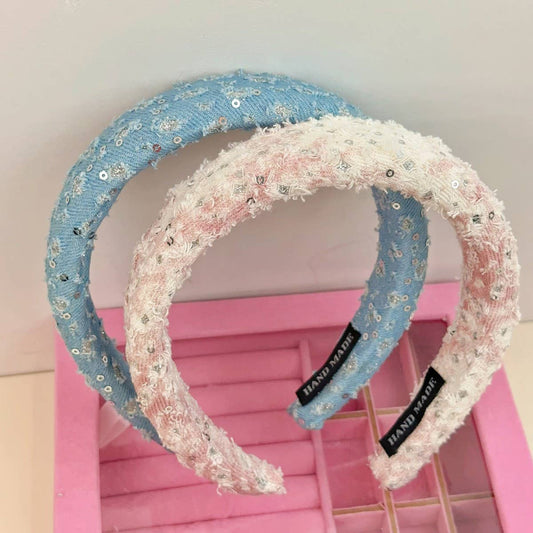 VINTAGE SEQUINED GIRLS DENIM HEADBAND