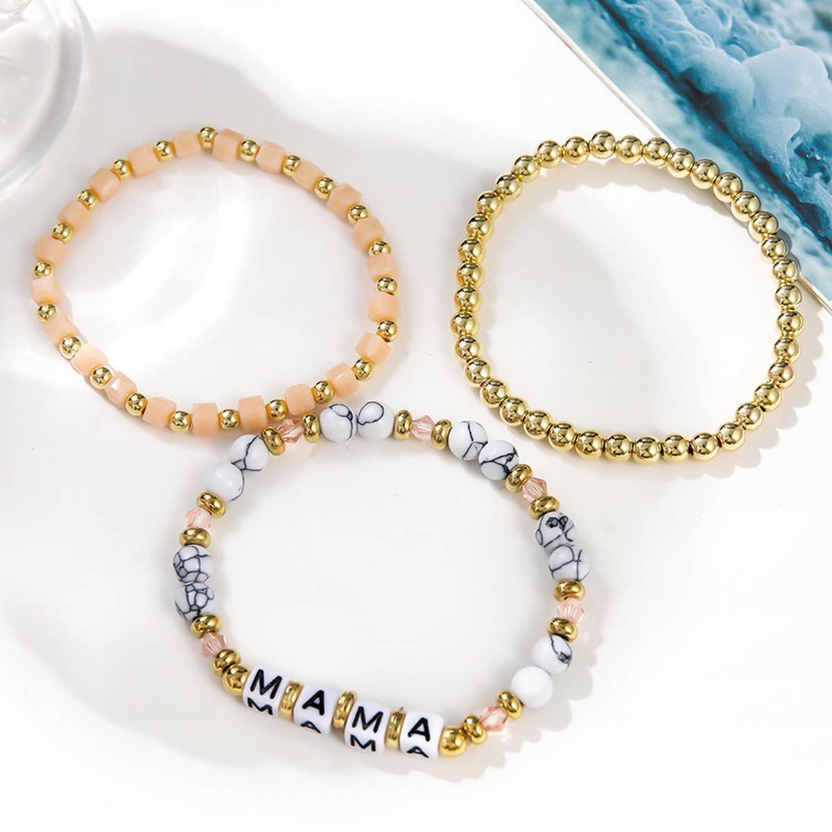 ACRYLIC BEADED FASHION LETTER BEAD BRACELET SET_CWMM3542