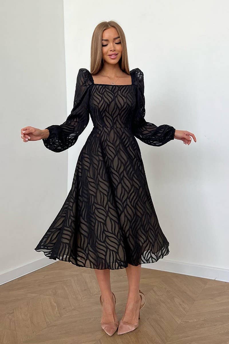 CWDMD953_HOLLOW JACQUARD HIGH WAIST A-LINE SKIRT