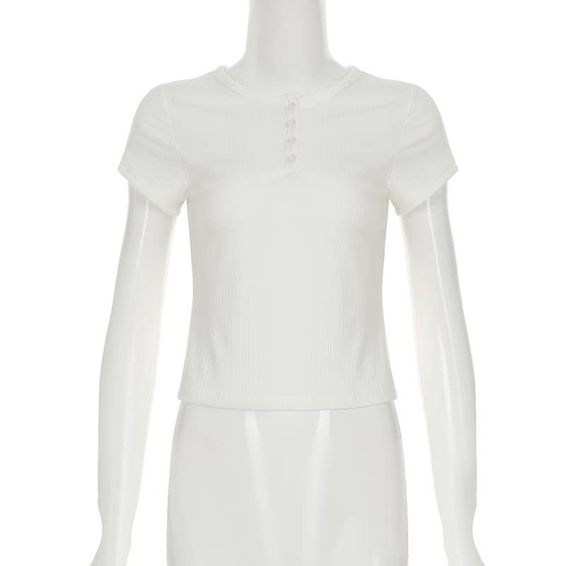 Thread texture casual solid color short T-shirt