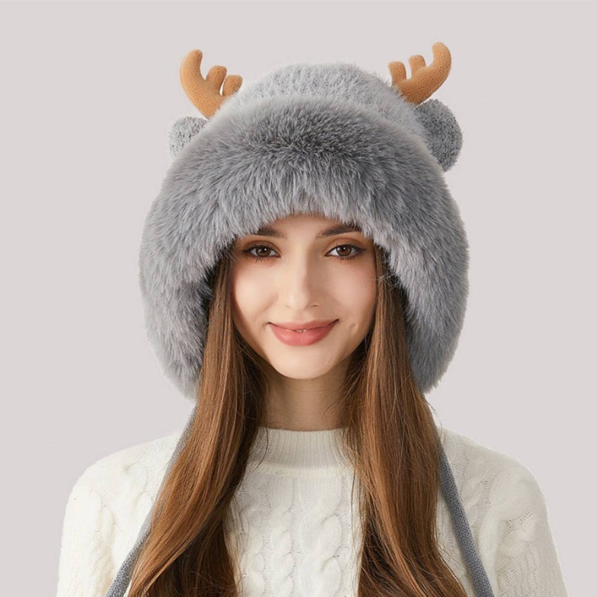 CWAH2209_WINTER CHRISTMAS ANTLER AND FLEECE KNITTED HAT