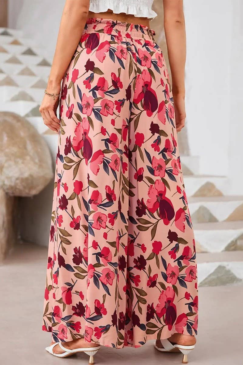 CWBLP2180_FLORAL WIDE-LEG HIGH WAIST CASUAL TROUSERS