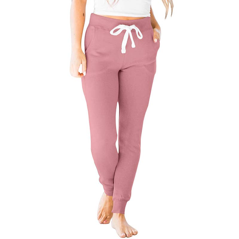 SOLID COLOR DRAWSTRING LEG SPORTS STYLE PANTS