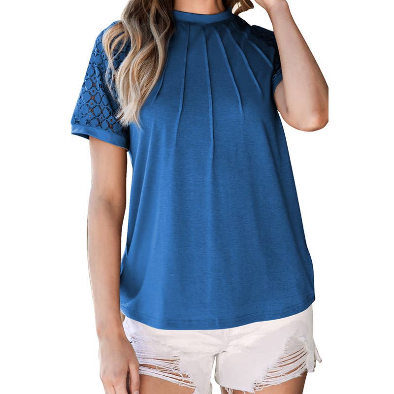 Stylish lace T-shirt with crew neck pull-over