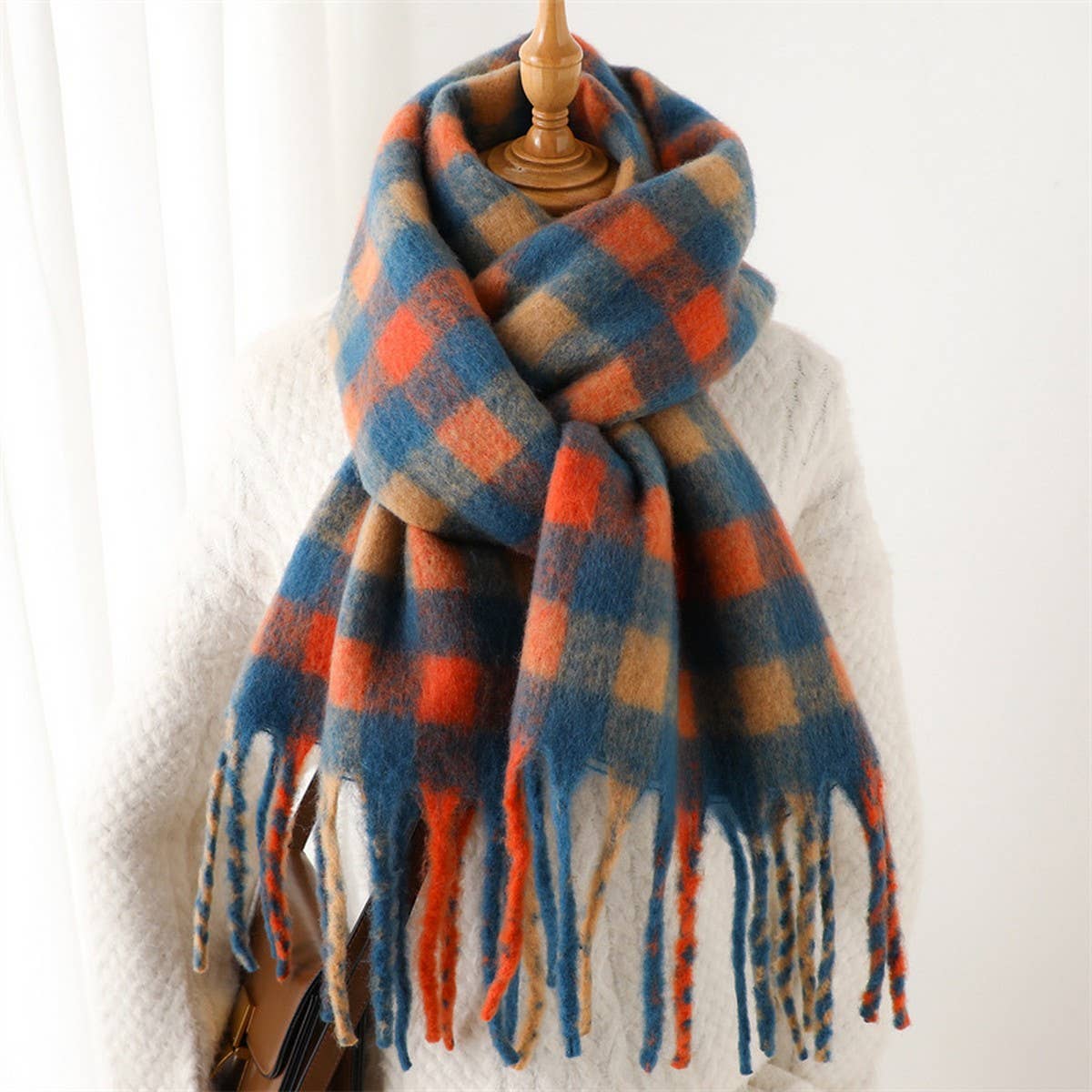 Plaid Winter Scarf ??Thick Soft Long Tassel Wrap_CWASC0983